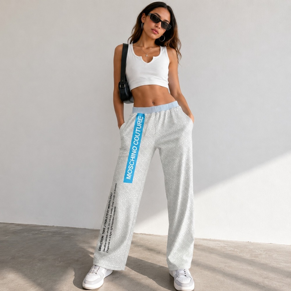 Moschino Couture Womens Lounge Pants Sz S Gray Graphic Logo Y2K Streetwear